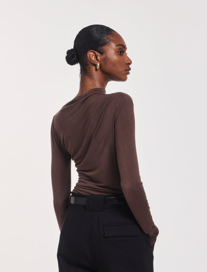 Iphis Draped Long Sleeve Top in Bracken – Ninety Percent