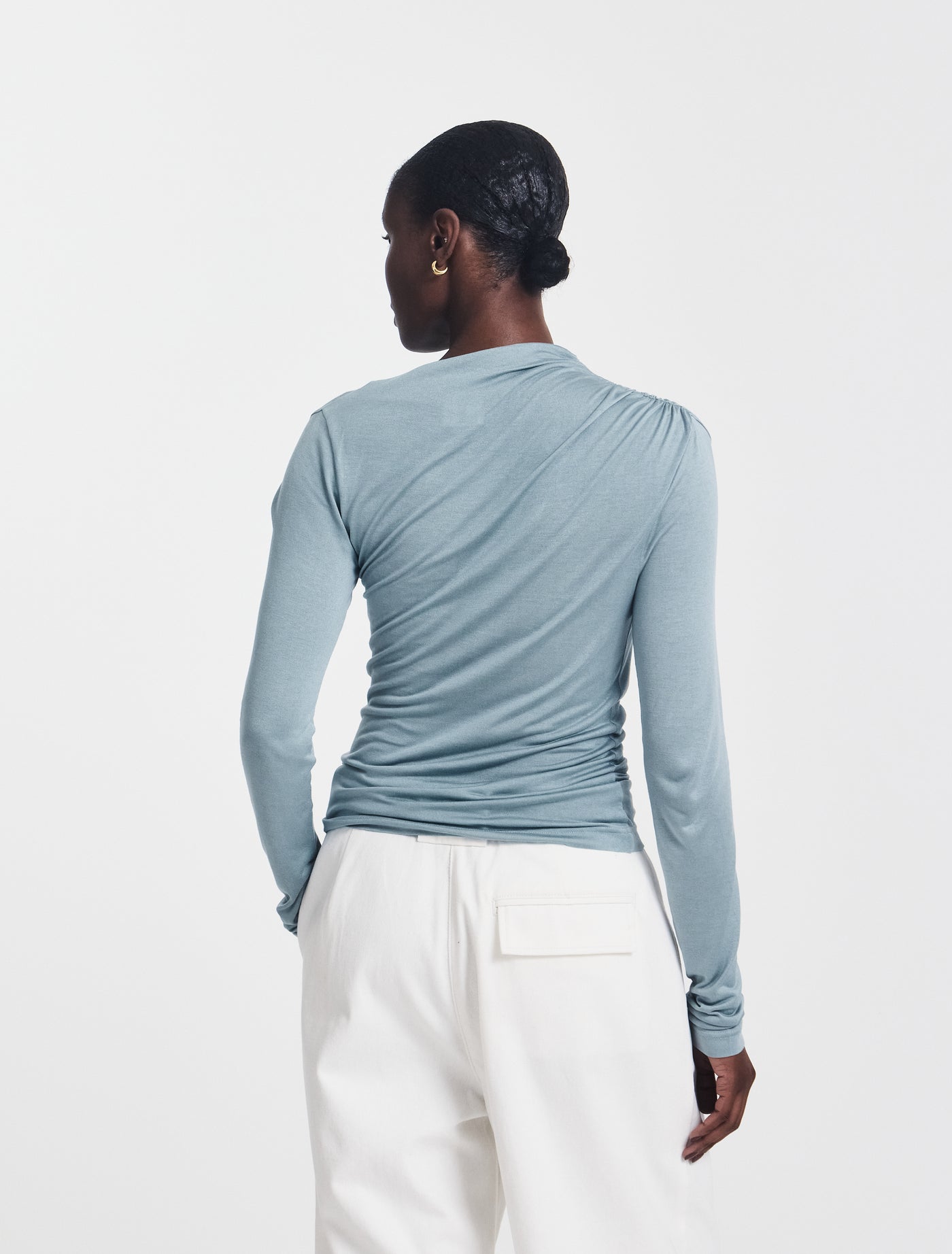 Iphis Draped Long Sleeve Top in Powder Blue