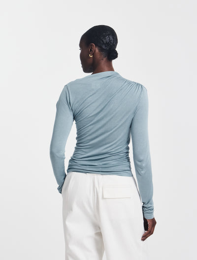 Iphis Draped Long Sleeve Top in Powder Blue