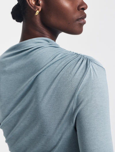 Iphis Draped Long Sleeve Top in Powder Blue