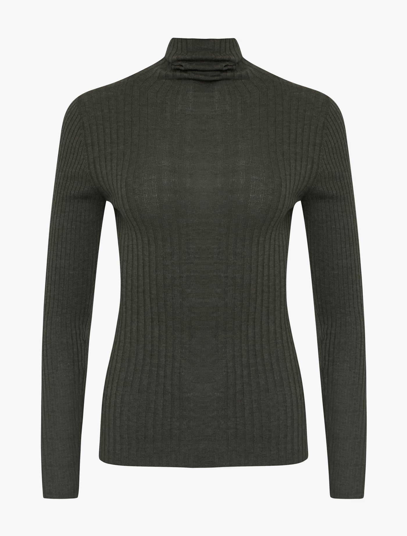 Selene Rib Funnel Neck in green marl, flat front view