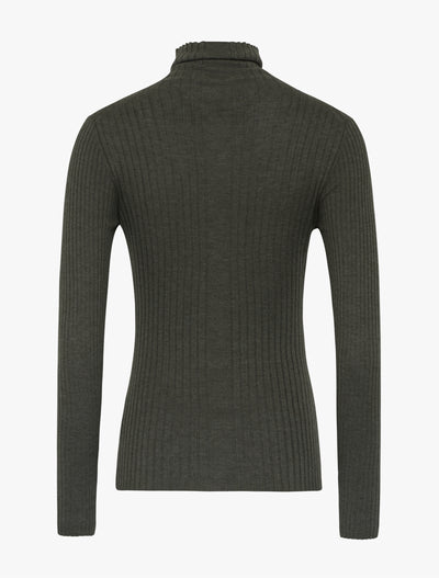 Selene Rib Funnel Neck in green marl, flat back view