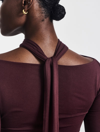 Coral Wrap Top in Merlot