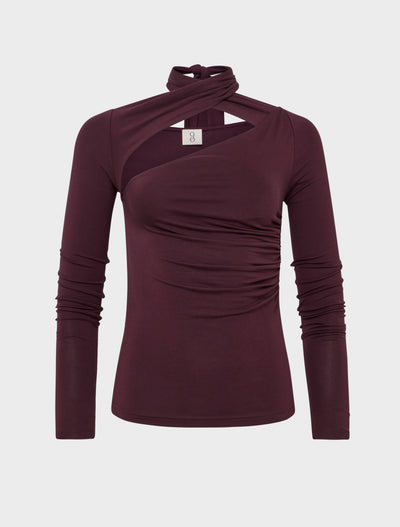 Coral Wrap Top in Merlot