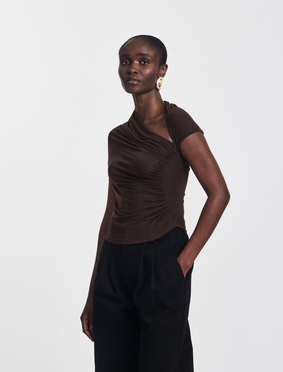 Scarab Micromodal Cut Out Top in Bitter Chocolate