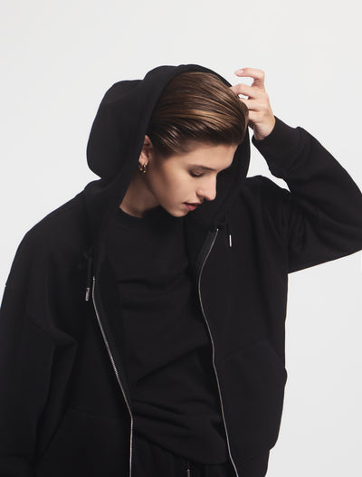 Signature Zip Up Hoodie in Black