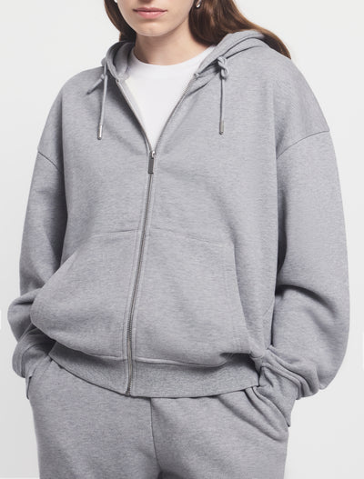 Signature Zip Up Hoodie in Grey Marl