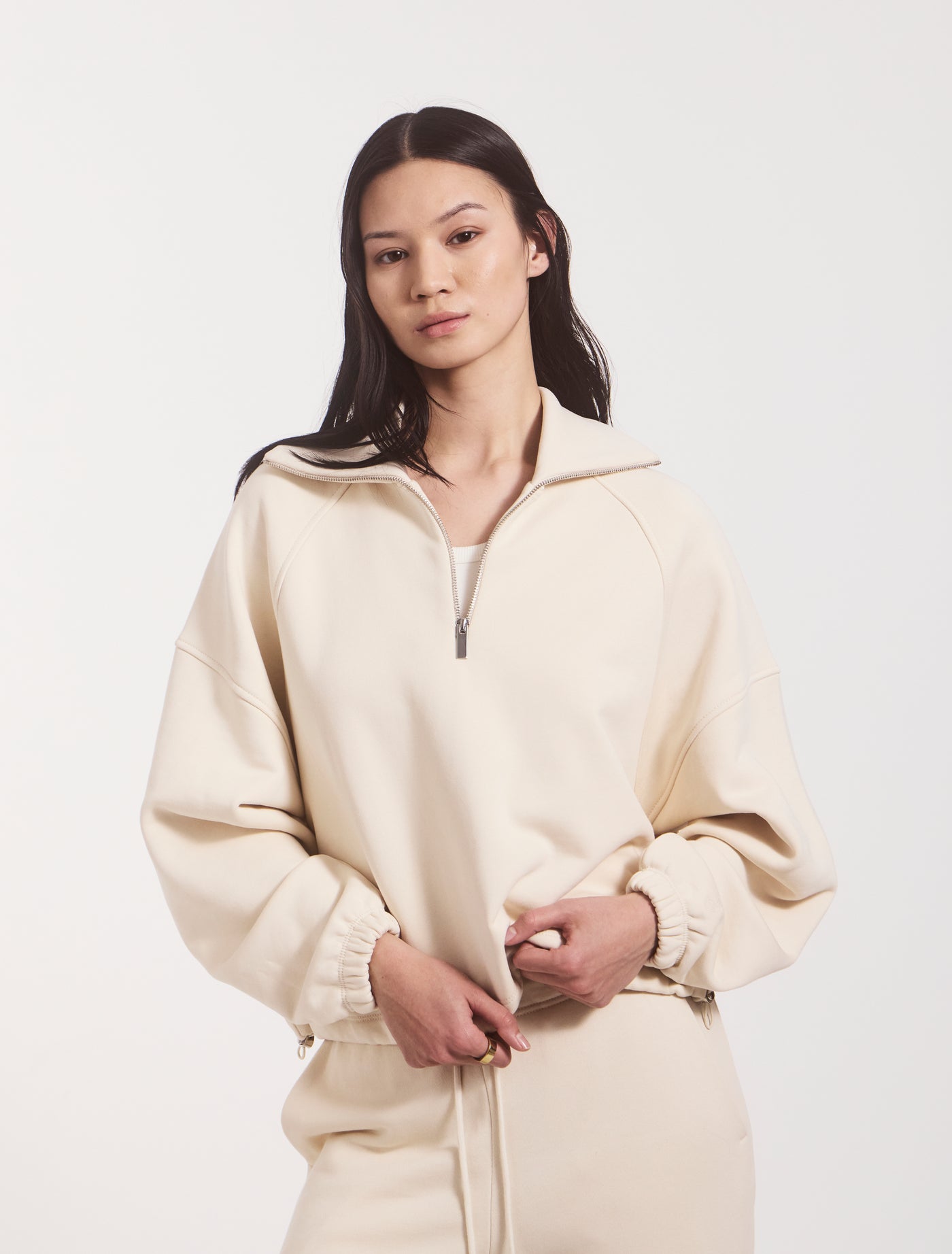 Signature Half Zip Sweatshirt in Cream