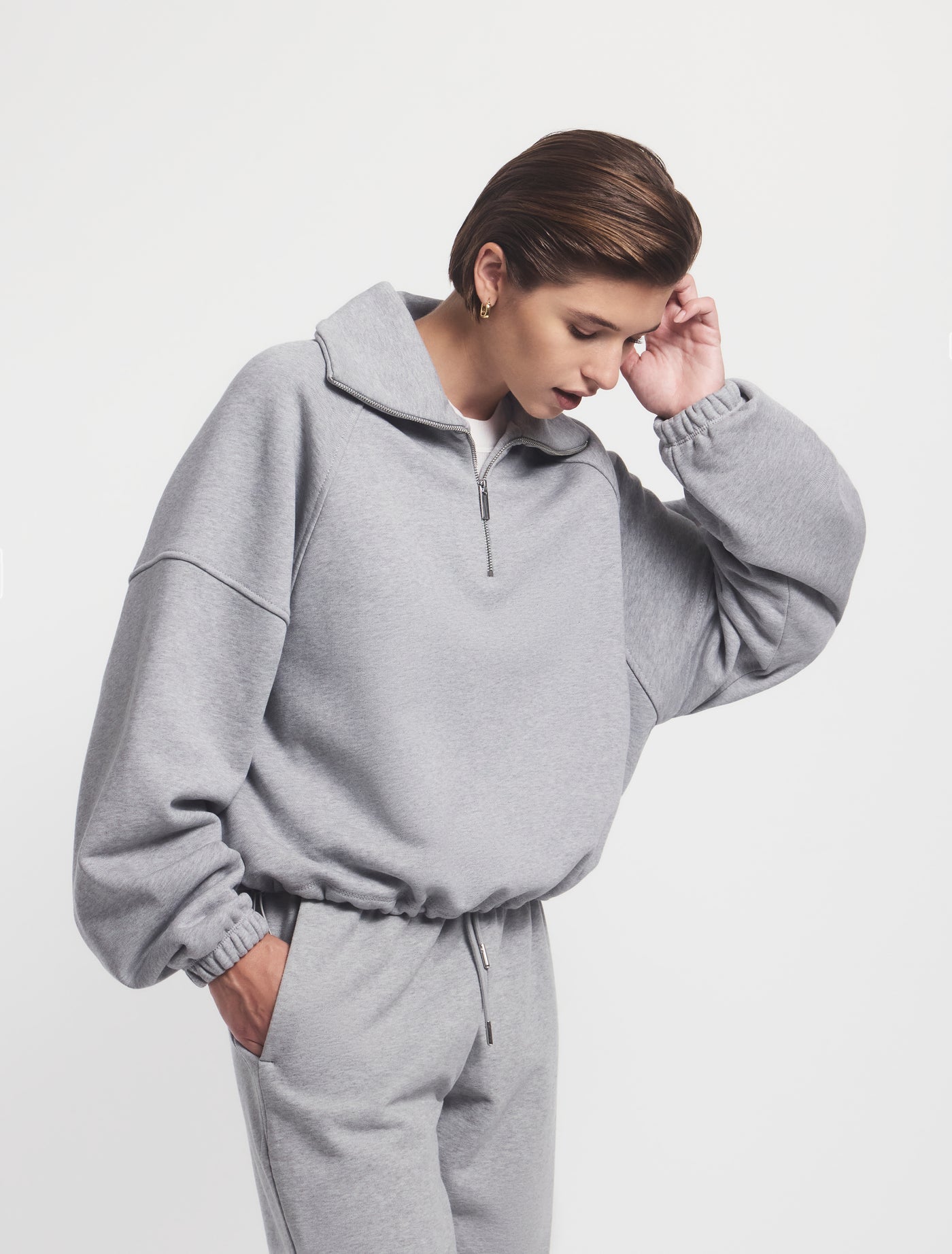 Signature Half Zip Sweat in Grey Marl