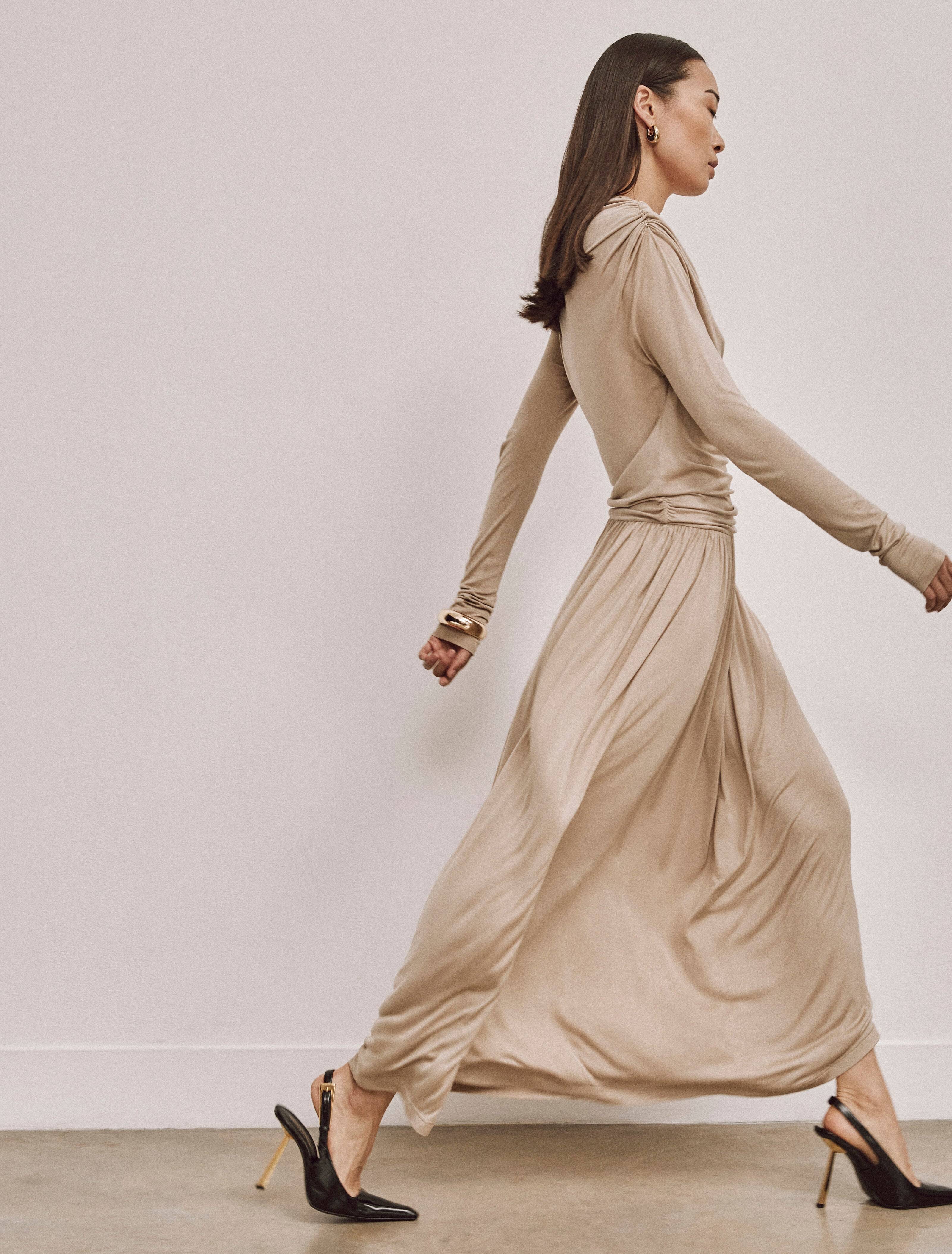 Romy Dress in Taupe - Elegant Maxi Dress – Ninety Percent