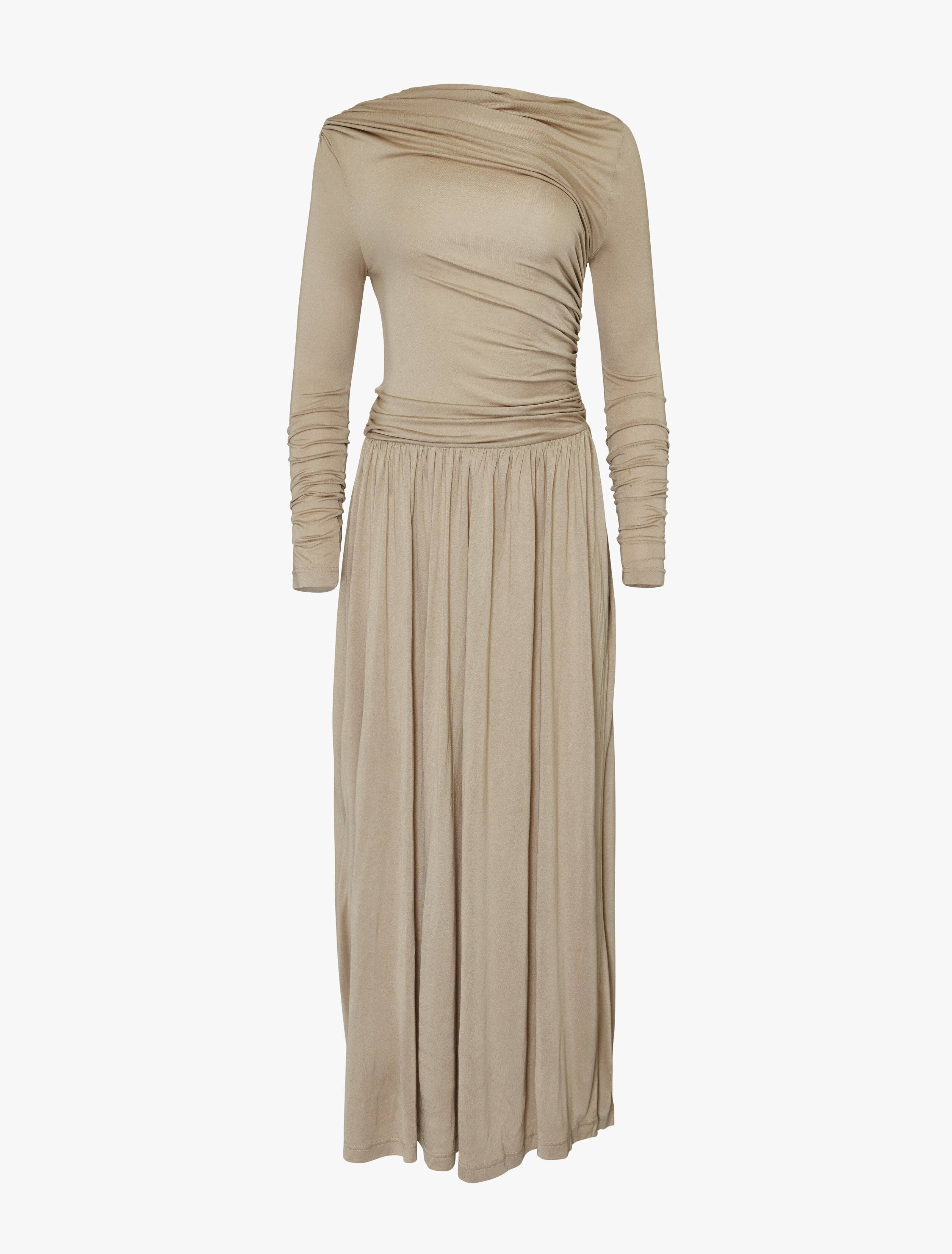 Romy Long Sleeve Draped Dress in Taupe - MicroModal Ninety Percent Romy Long Sleeve Draped Dress in Taupe - MicroModal Ninety Percent