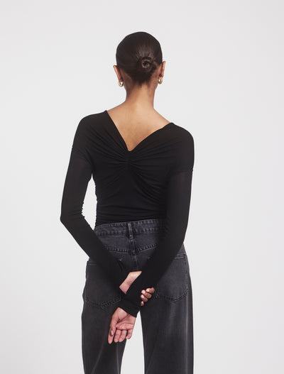 Vesta Micromodal Knot Long Sleeve Top in Black