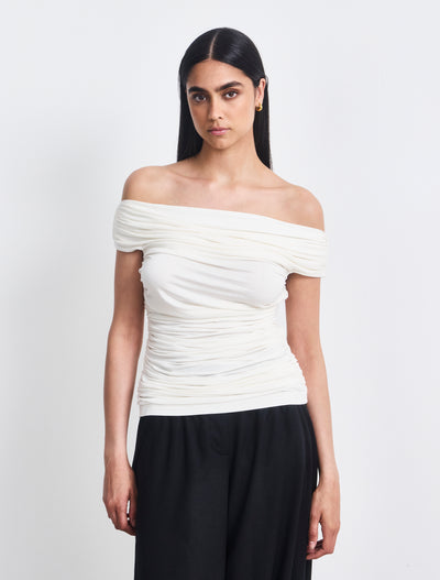 Noho Micromodal Ruched Top in Off White