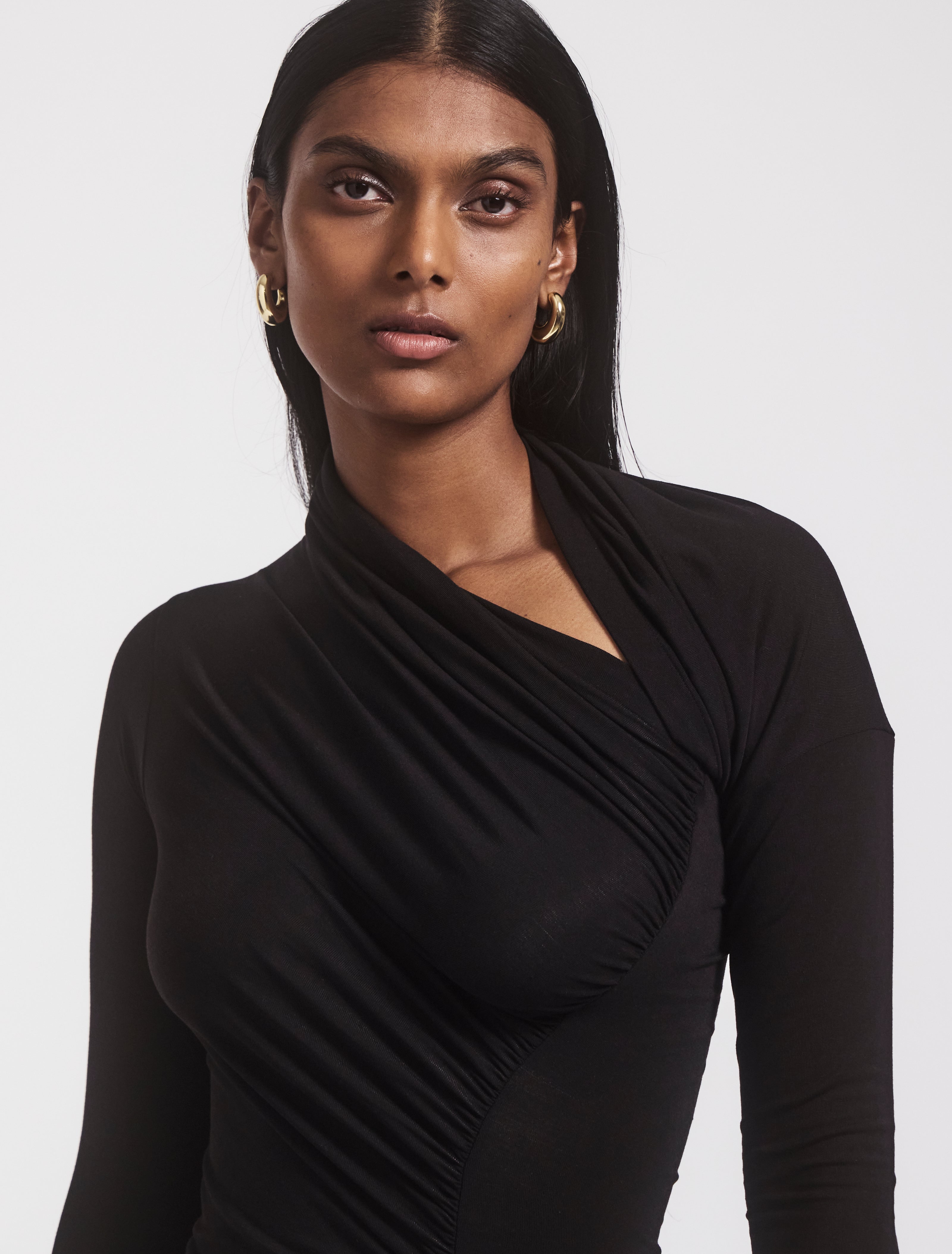 Jeane Cut Out Long Sleeve Top in Black