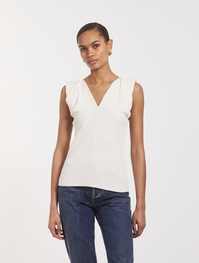 Elena Pleated Rib Top in Chalk White