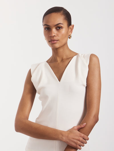 Elena Pleated Rib Top in Chalk White