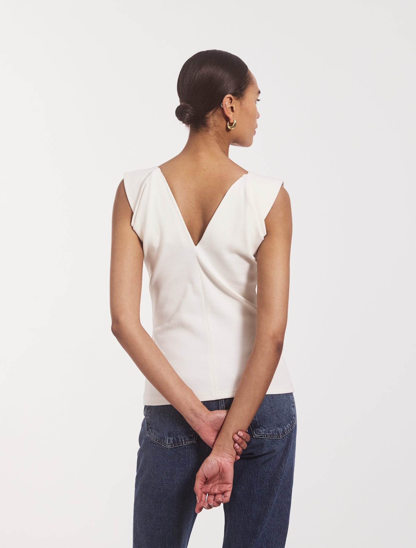 Elena Pleated Rib Top in Chalk White