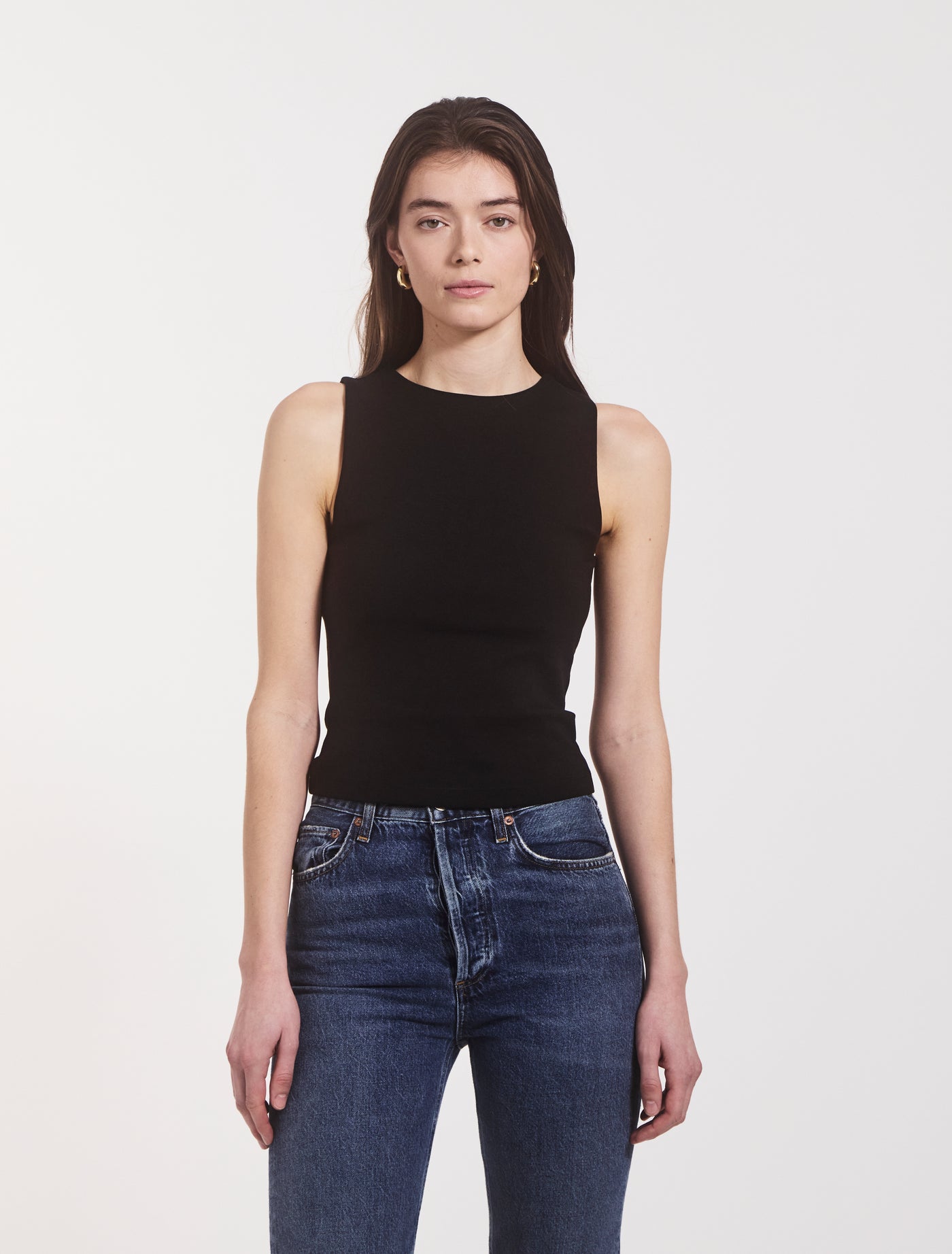 Maya Cropped Tank Top in Black