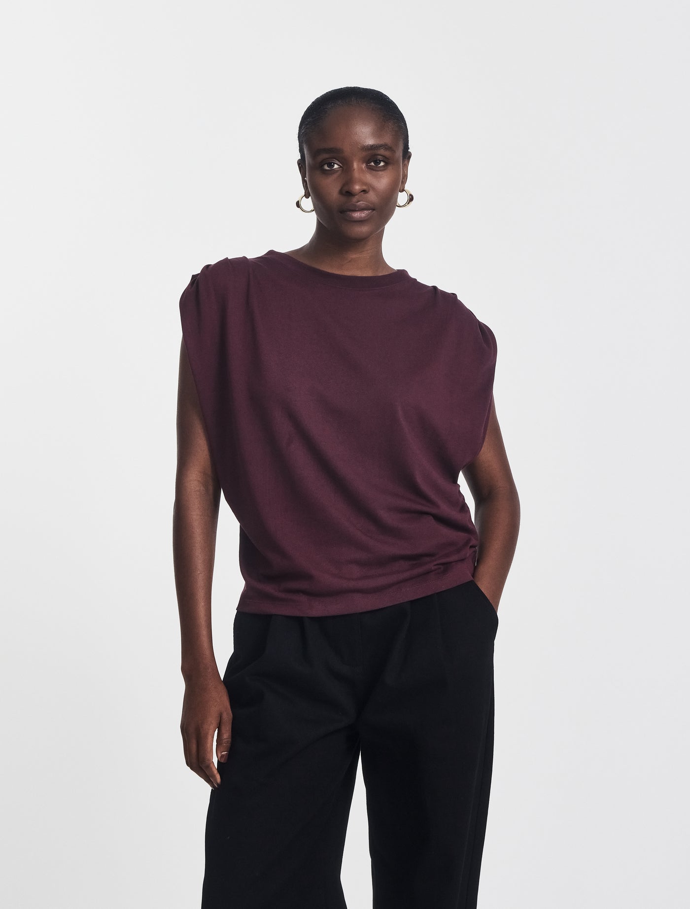 Kaia Pleated Tank Top in Merlot
