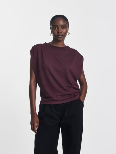 Kaia Pleated Tank Top in Merlot