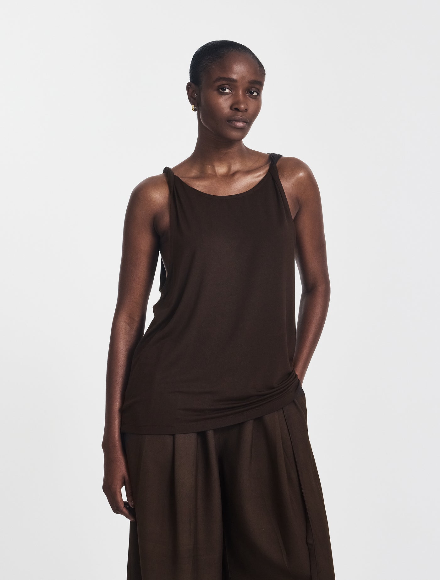 Riley Twist Strap Vest in Bitter Chocolate