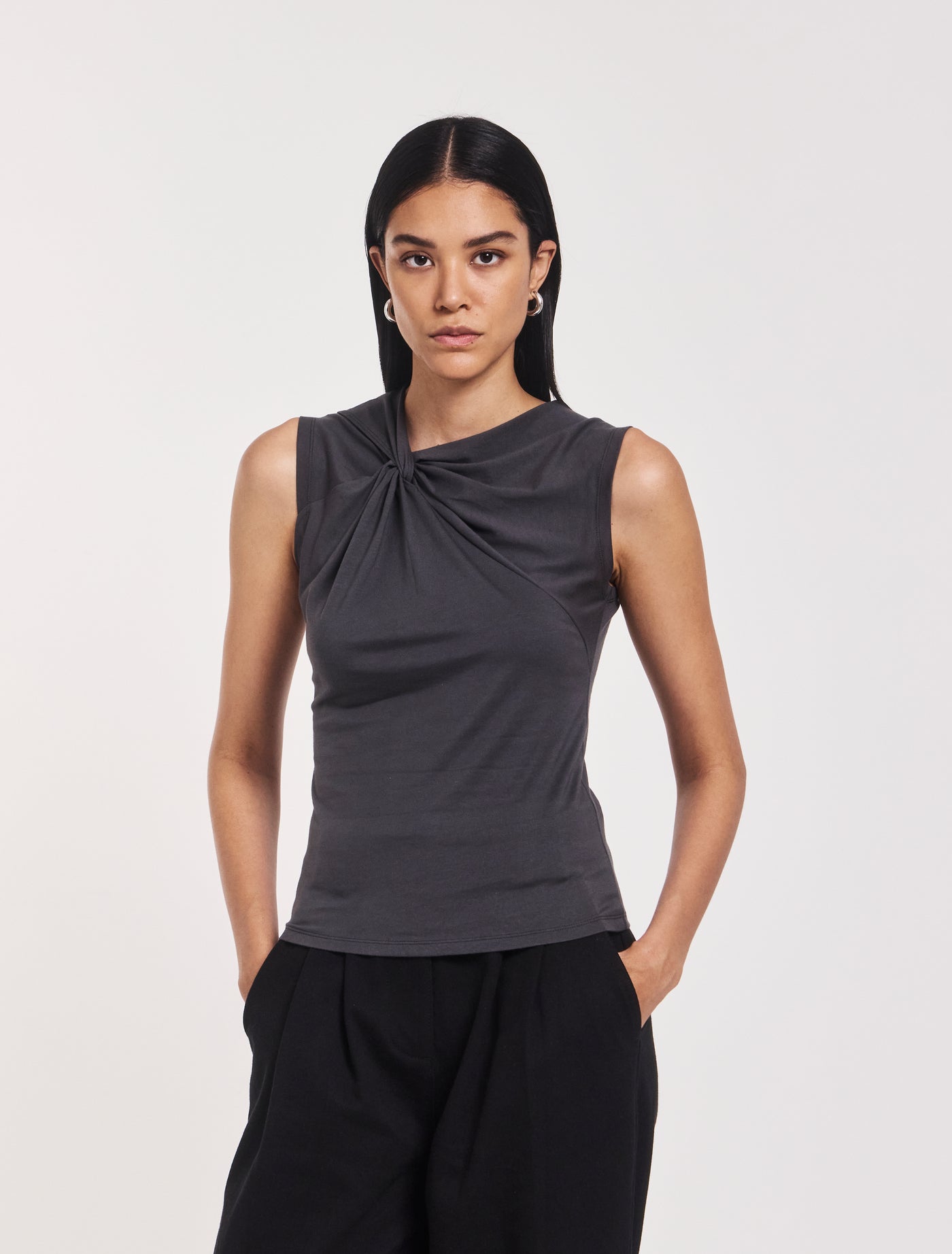 Sadie Twist Shoulder Top In Magnet