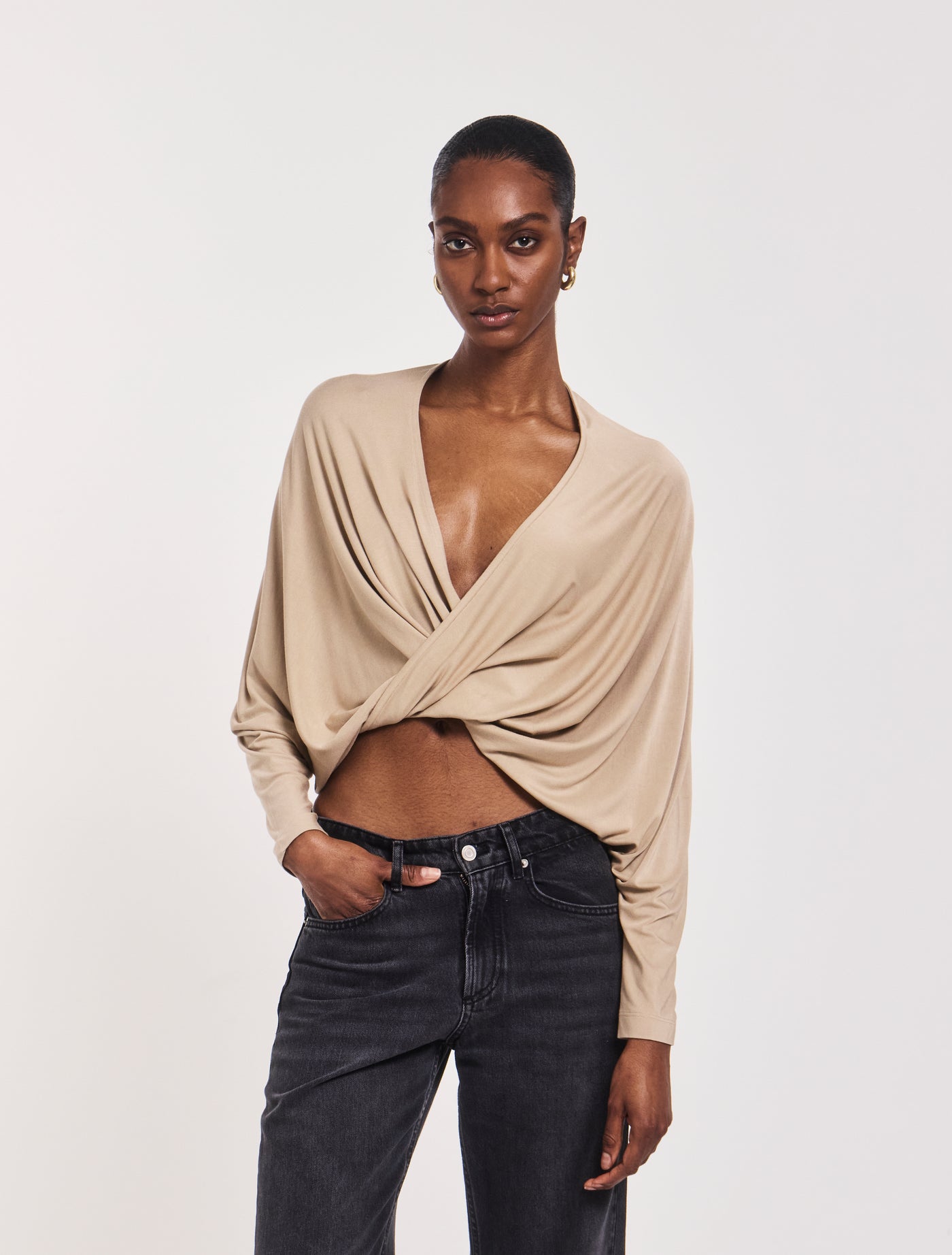 Sofia Twist Front Top in Taupe