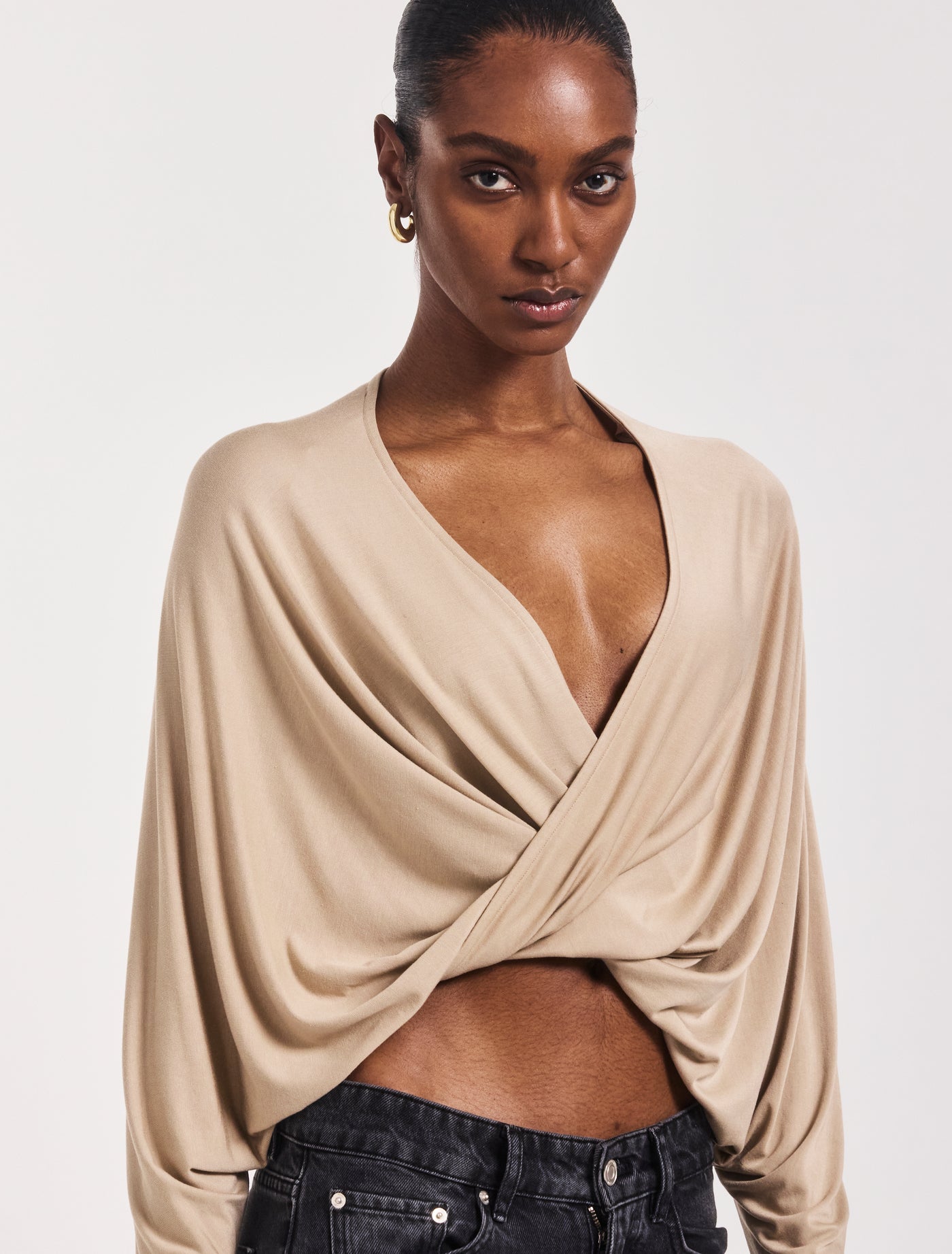 Sofia Twist Front Top in Taupe