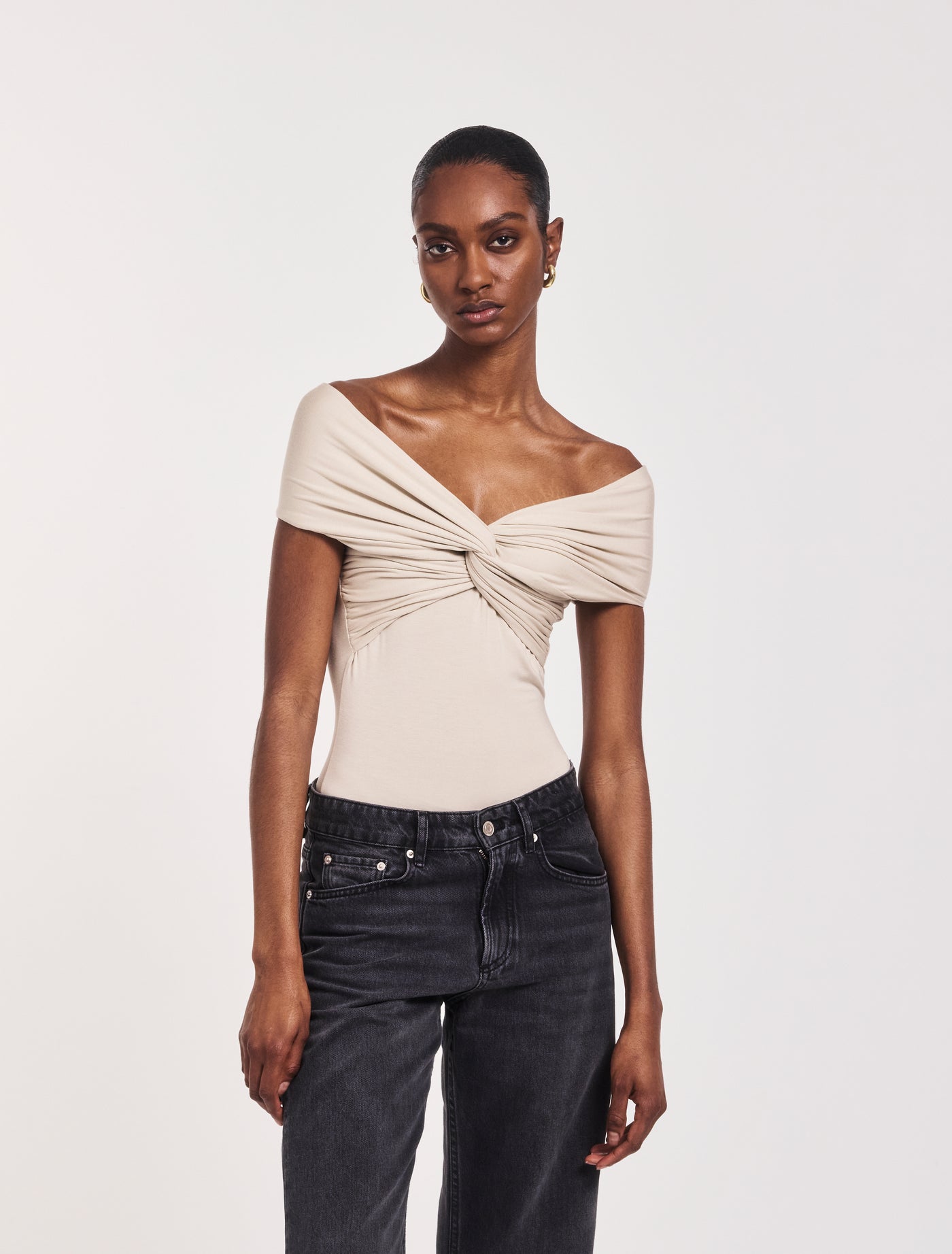 Laila Twist Front Bodysuit in Enoki Mushroom