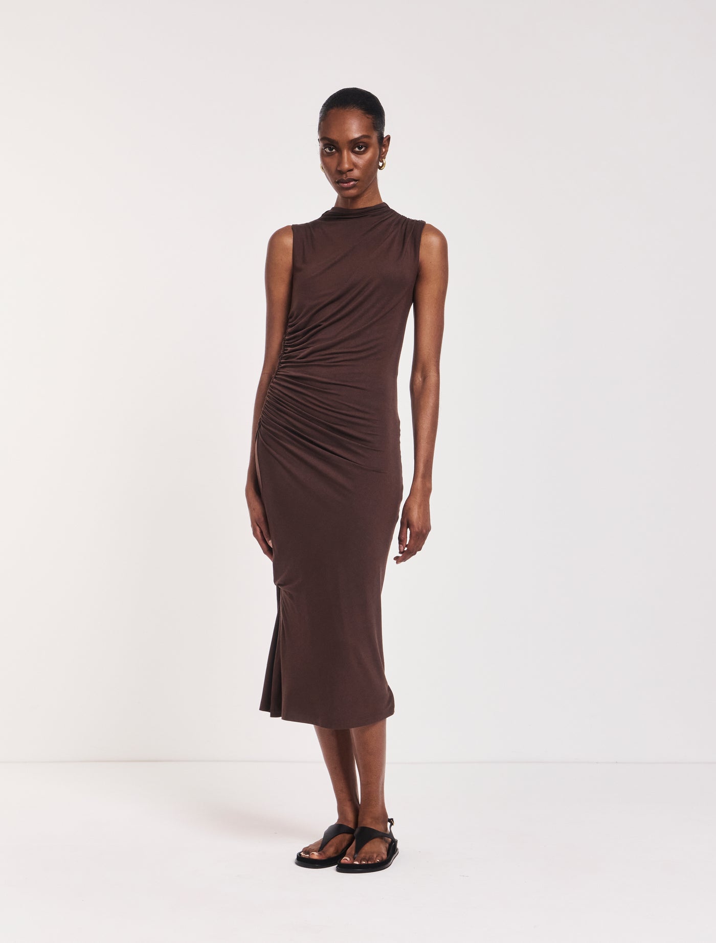 Draped Midi Dress in Bracken