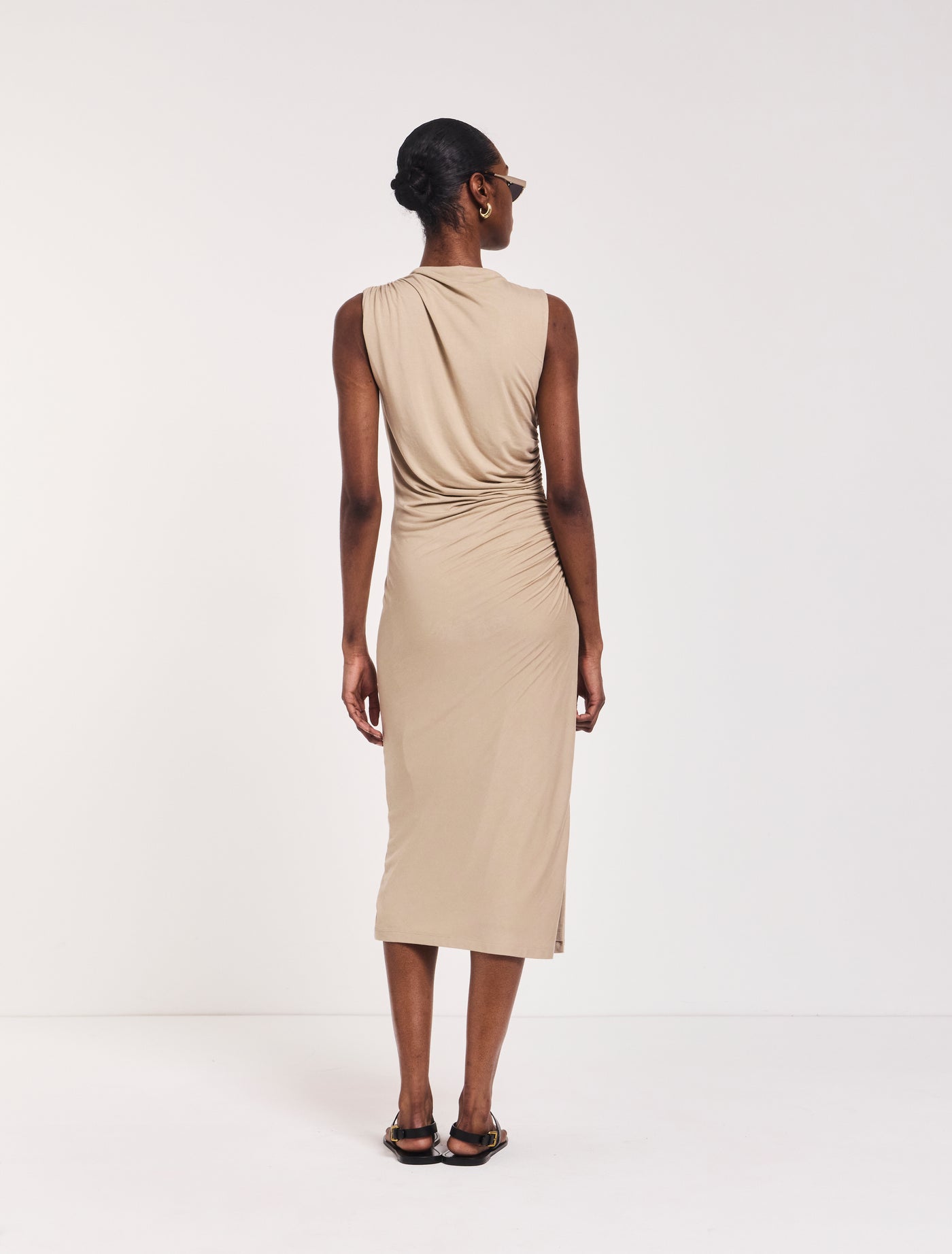 Draped Midi Dress in Taupe