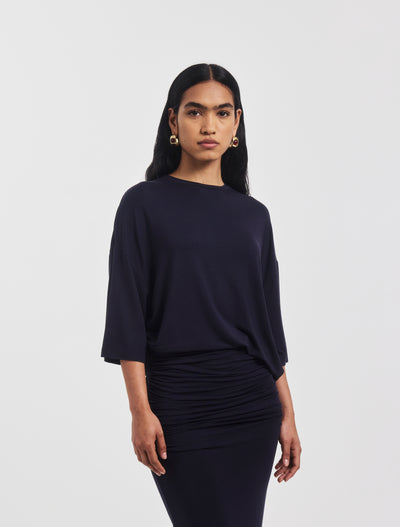 Aria Ruched Tee in Darkest Navy