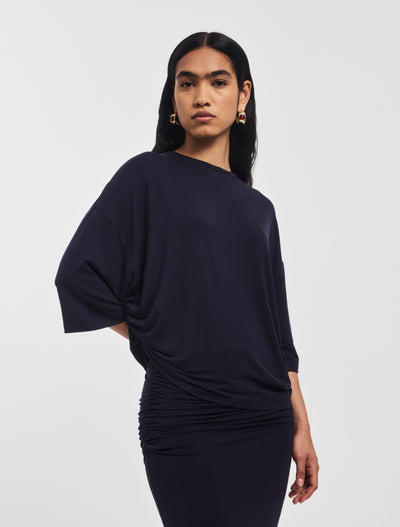 Aria Ruched Tee in Darkest Navy