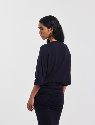 Aria Ruched Tee in Darkest Navy