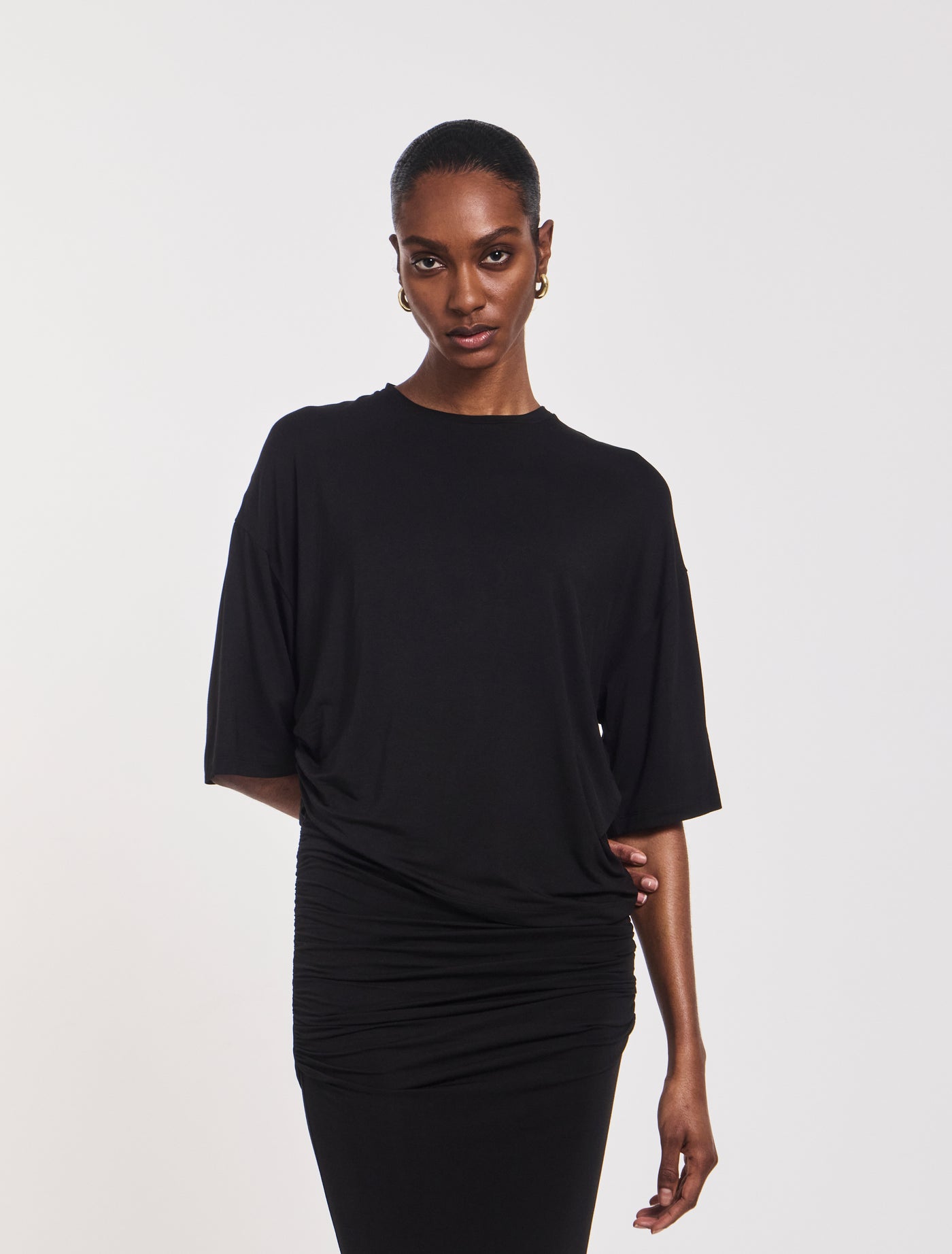 Drape Side Tee in Black