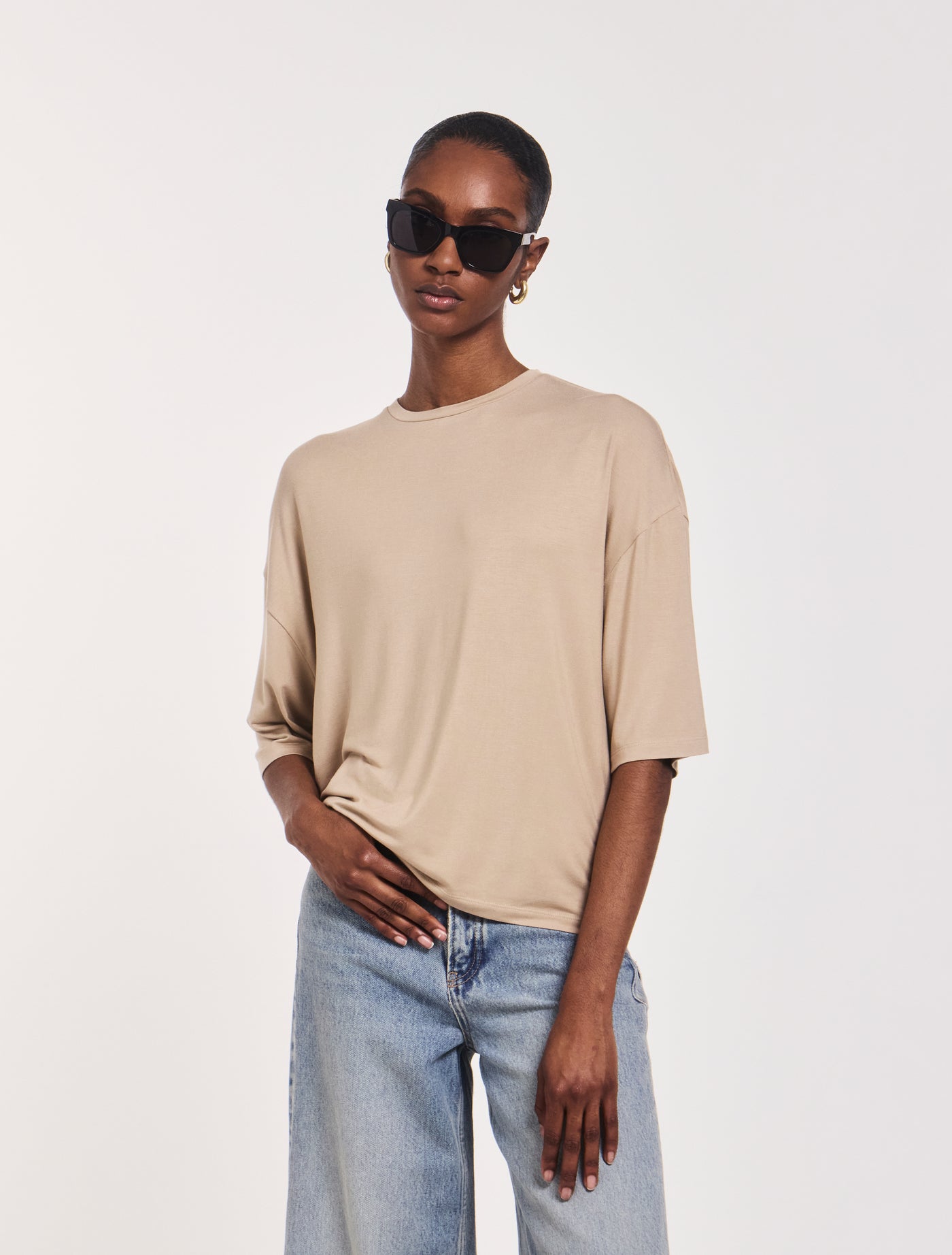 Drape Side Tee in Taupe
