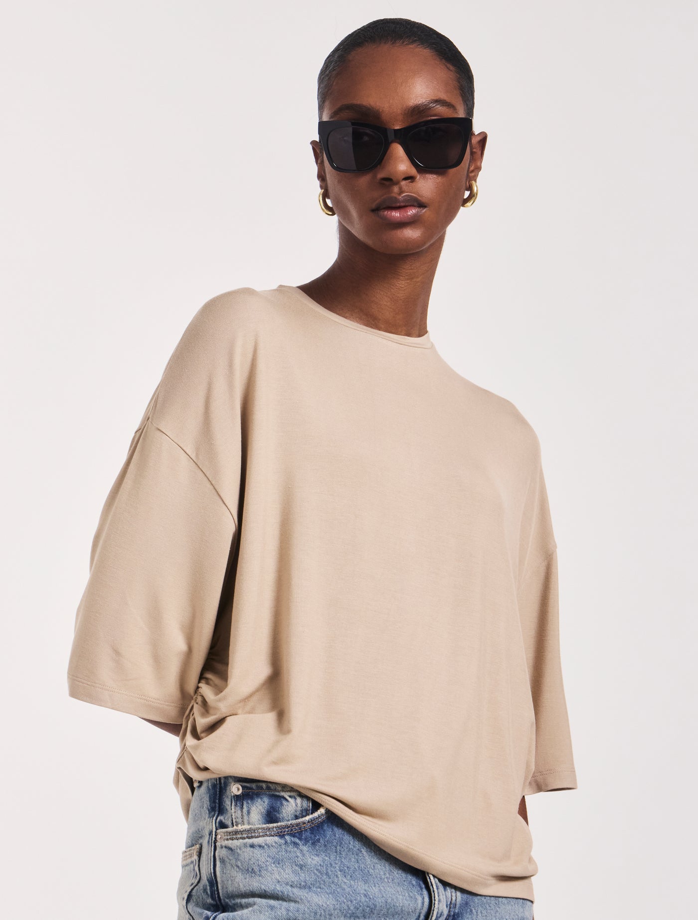 Drape Side Tee in Taupe