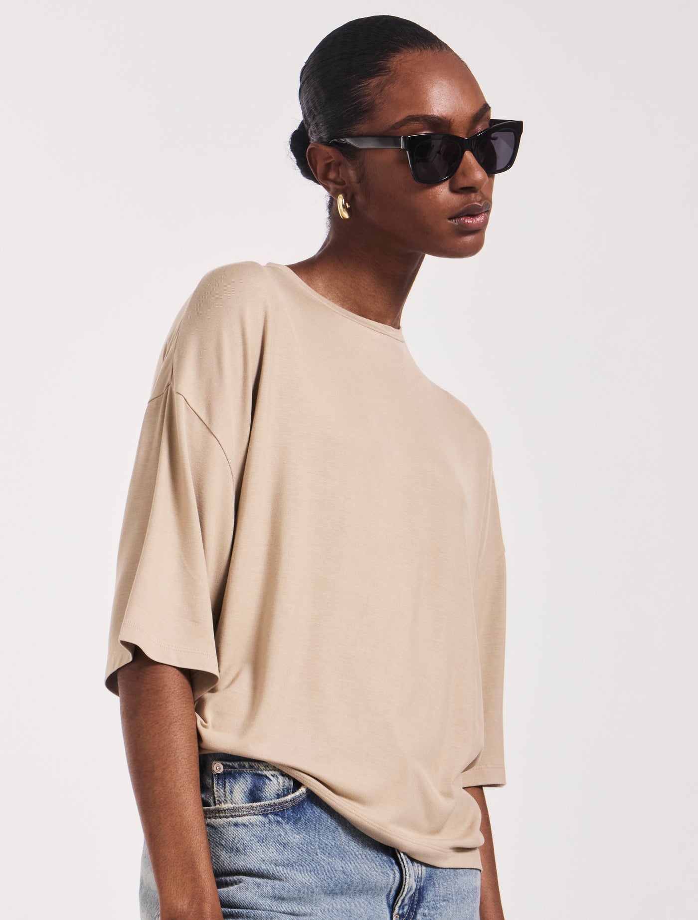 Drape Side Tee in Taupe