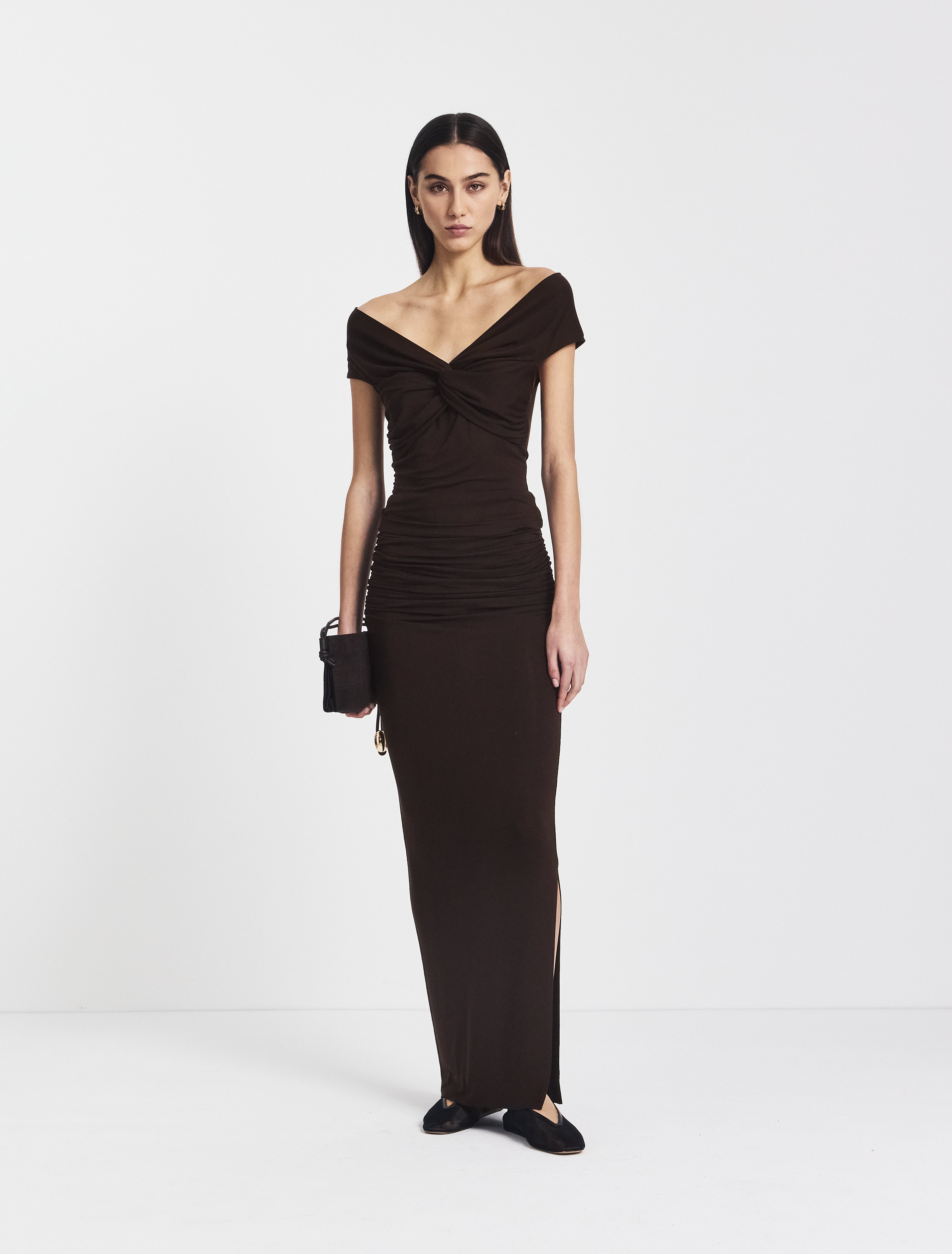 Leah Ruched Maxi Skirt Bitter Chocolate
