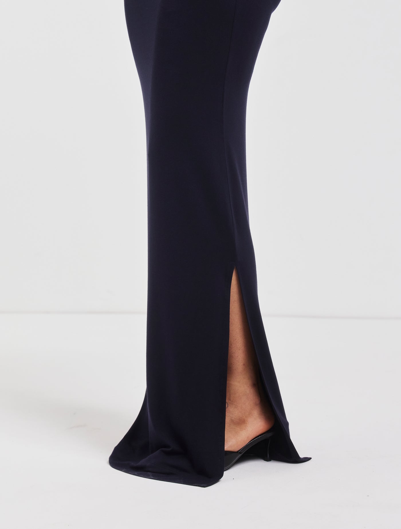 Leah Ruched Maxi Skirt in Darkest Navy