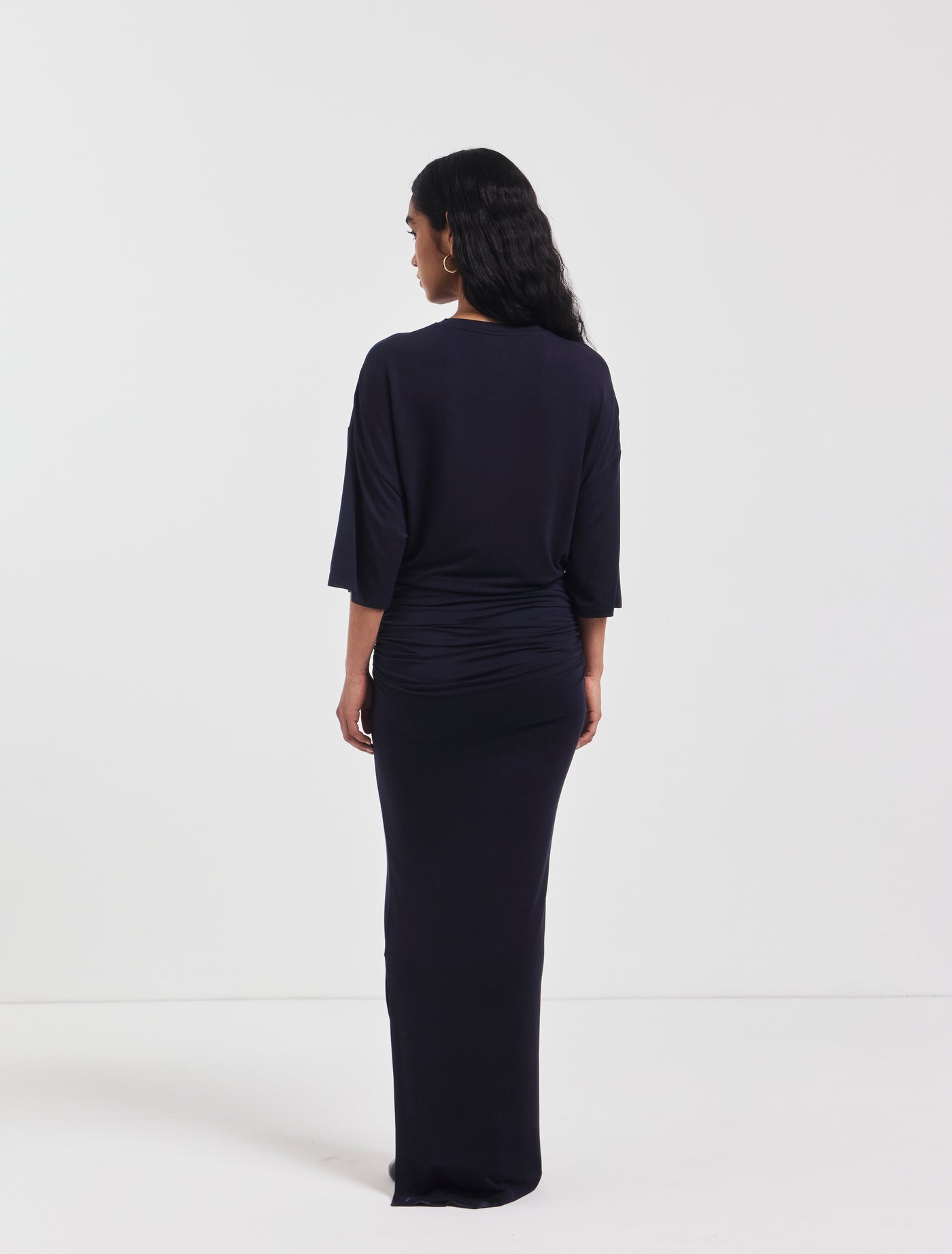 Leah Ruched Maxi Skirt in Darkest Navy