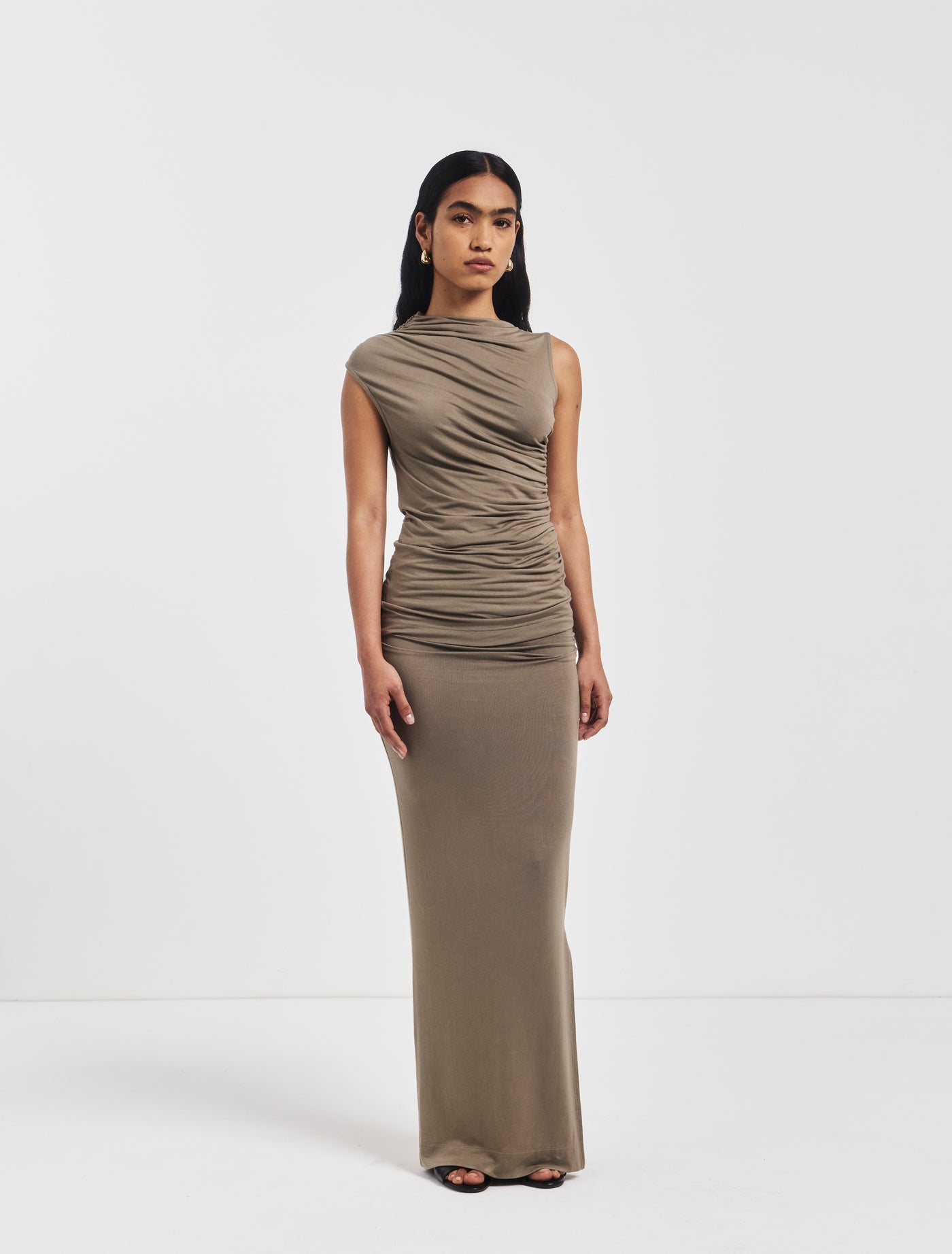 Leah Ruched Maxi Skirt in Sage