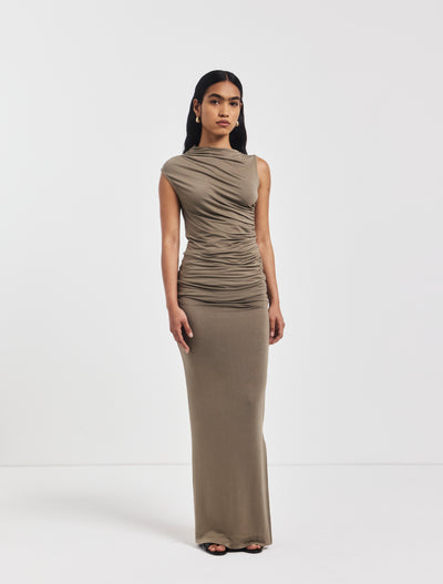 Leah Ruched Maxi Skirt in Sage