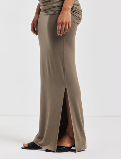 Leah Ruched Maxi Skirt in Sage