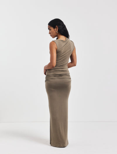 Leah Ruched Maxi Skirt in Sage