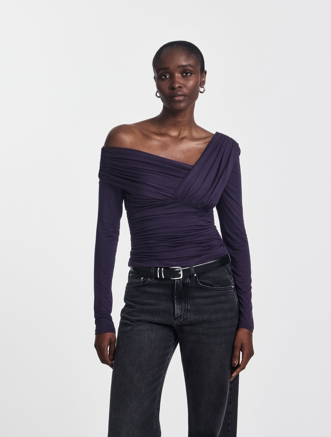 Corey Ruched Long Sleeve Top in Aubergine