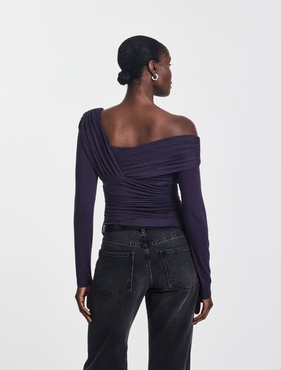 Corey Ruched Long Sleeve Top in Aubergine