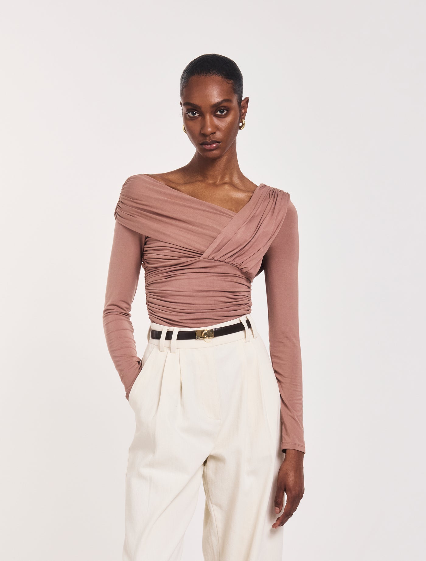 LS Aysm Bardot Top in Sandalwood