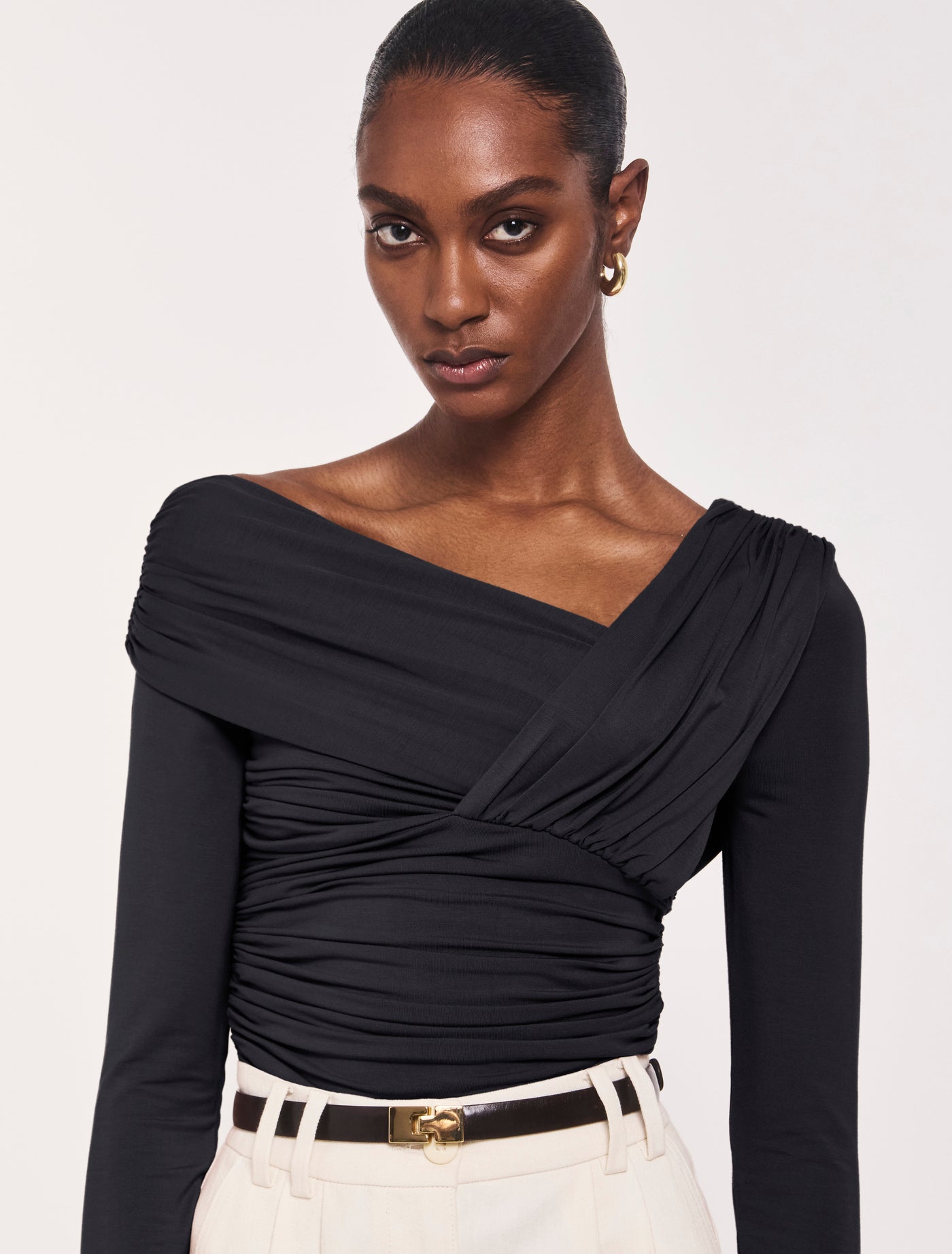 Corey Ruched Long Sleeve Top in Black