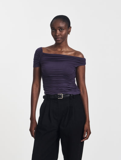 Katie Ruched Top in Aubergine
